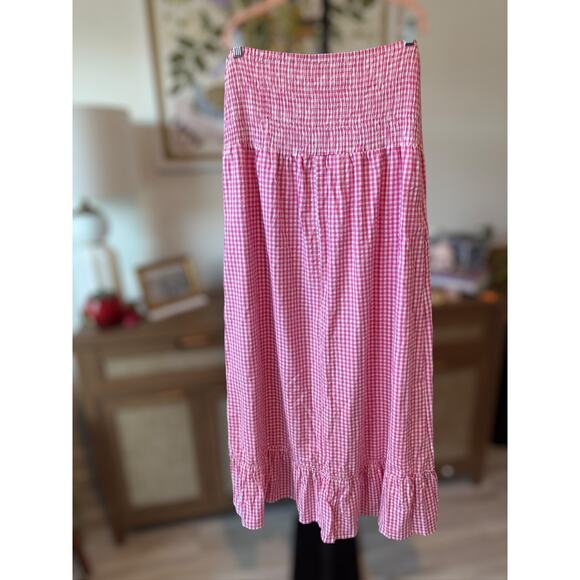 New Raviya Pink Gingham Strapless Midi Dress with Pockets Size 2X - Picture 2 of 7